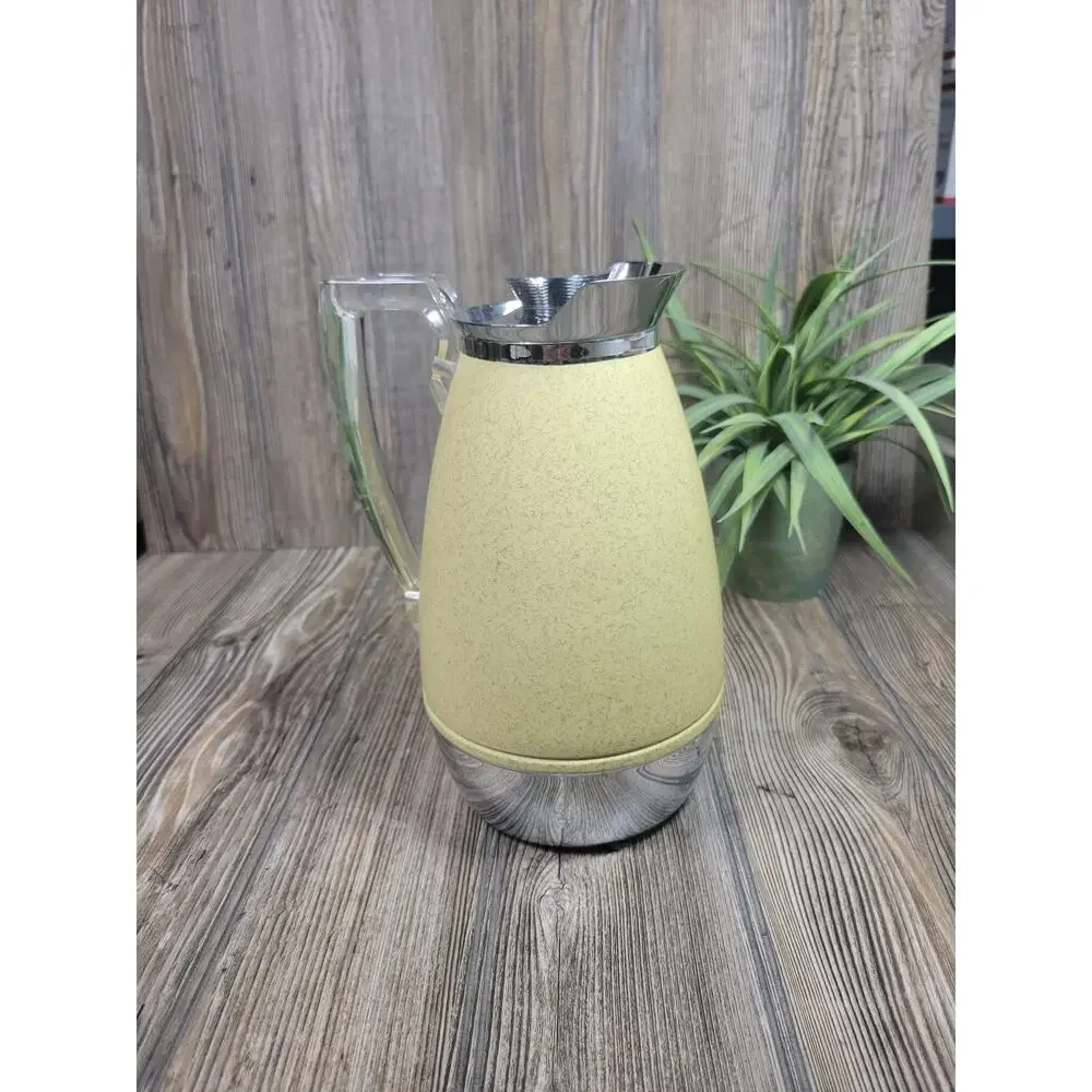 Vintage Thermos Coffee Carafe Model 585 J Mid Century Modern Yellow Chrome